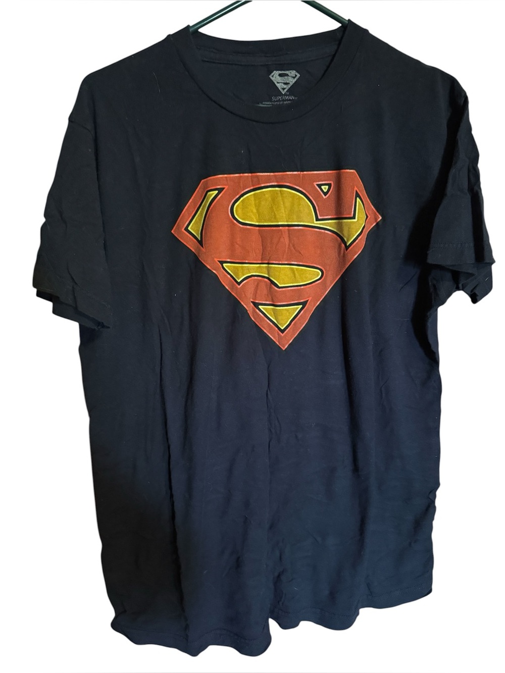 Superman navy blue emblem short sleeve crew neck mens tshirt large 42 44 unisex